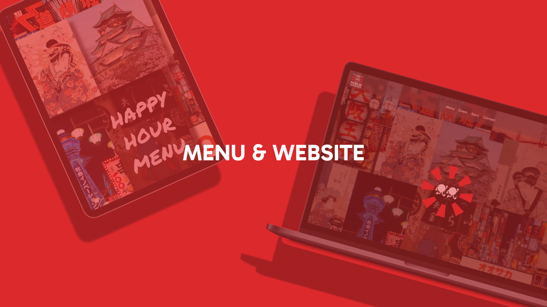 The Public Izakaya menu and website mockup preview