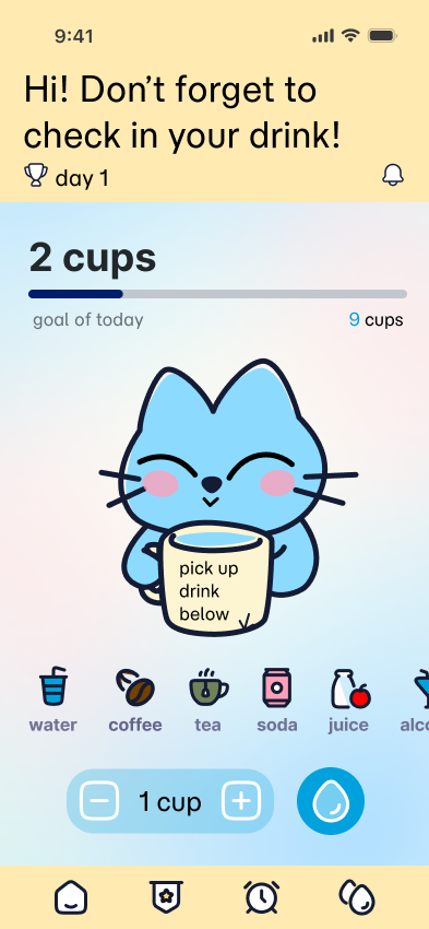 Hydrated Cat hydration reminder screen